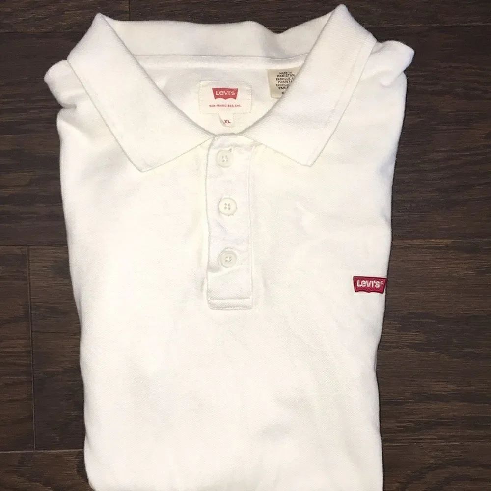 Rare Retro white Vintage Raised Chest Tab Levis Golf Polo Tennis Shirt XL mens